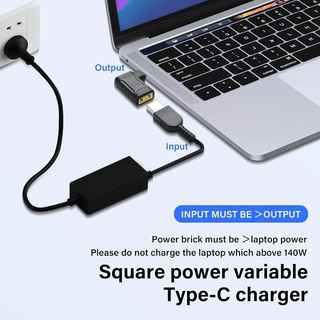 Alt view image 6 of 7 - PD 140W Square C Power Charging Adapter Square Female Input to USB Type C Male Slim-Tip Connector PD Automatic Identification Chip 15V-20.5V Input 5V/9V 2A and 20V 7A Output No 12V/15V