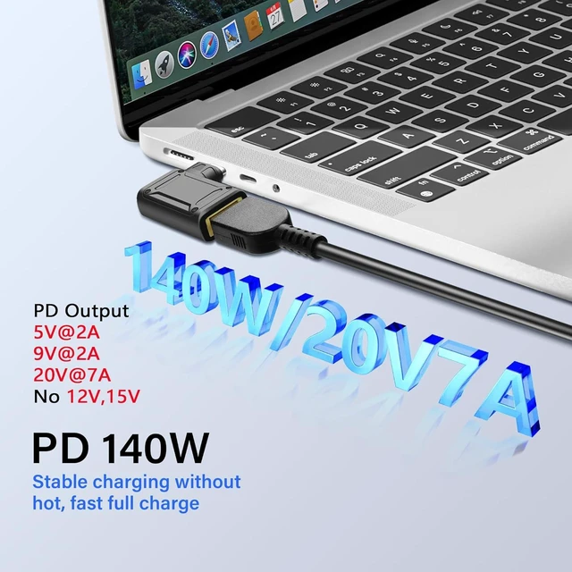 Alt view image 7 of 7 - PD 140W Square C Power Charging Adapter Square Female Input to USB Type C Male Slim-Tip Connector PD Automatic Identification Chip 15V-20.5V Input 5V/9V 2A and 20V 7A Output No 12V/15V