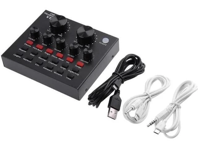 Alt view image 2 of 5 - V8 USB External Sound Card Live Broadcast Audio Mixer with Bluetooth 112 Electric Sounds 18 Sound Effects 6 Effect Modes Headset Microphone Sound Card for Phone Computer PC Black 125x105x25mm