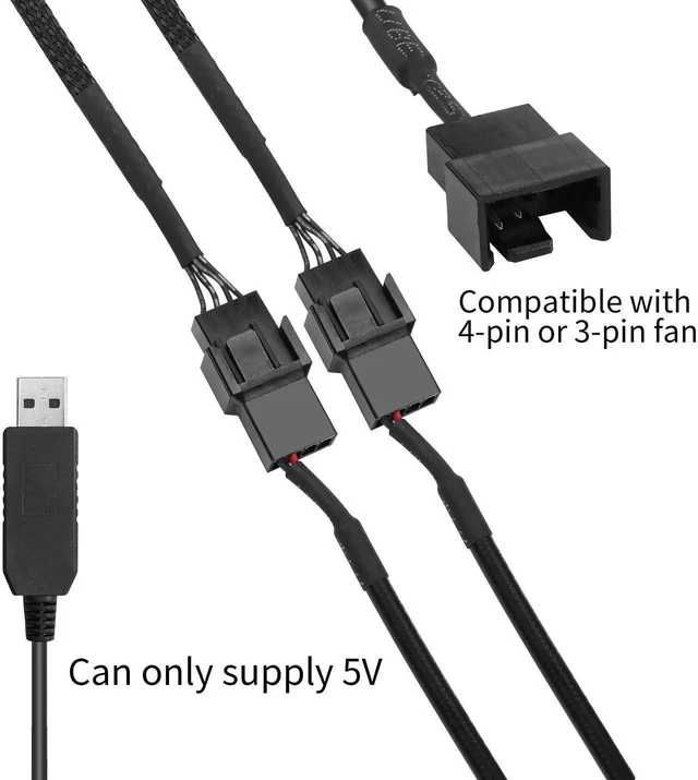 Alt view image 2 of 7 - USB-A 5V to 12V Step-Up Cable for 3Pin/4Pin PWM PC Case Fans Sleeved Fan Power Adapter Cord with Boost Circuit USB Fan Power Supply Lead for DIY Chassis Cooling 2 Pack