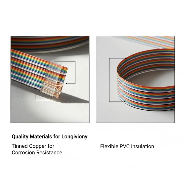 Alt view image 3 of 7 - 16P Dupont Jumper Ribbon Cable IDC Flat Ribbon Wire for Breadboard Projects 1.27 mm Pitch 300V Tinned Copper Conductors 2.54 mm Connector Compatible Multicolored 1M/3.3Ft 3 Pack
