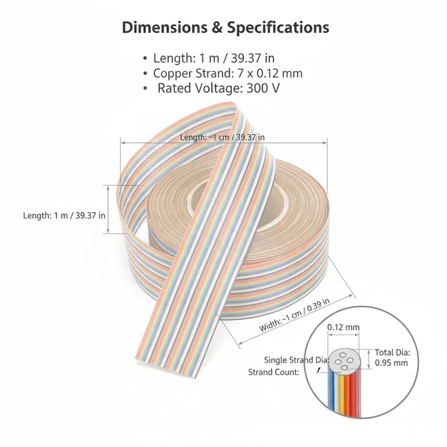 Alt view image 5 of 7 - 16P Dupont Jumper Ribbon Cable IDC Flat Ribbon Wire for Breadboard Projects 1.27 mm Pitch 300V Tinned Copper Conductors 2.54 mm Connector Compatible Multicolored 1M/3.3Ft 3 Pack