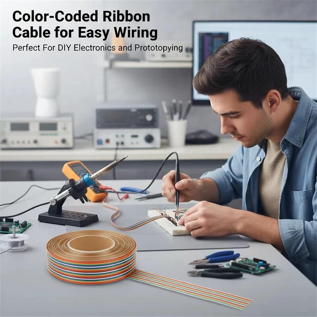 Alt view image 6 of 7 - 16P Dupont Jumper Ribbon Cable IDC Flat Ribbon Wire for Breadboard Projects 1.27 mm Pitch 300V Tinned Copper Conductors 2.54 mm Connector Compatible Multicolored 1M/3.3Ft 3 Pack
