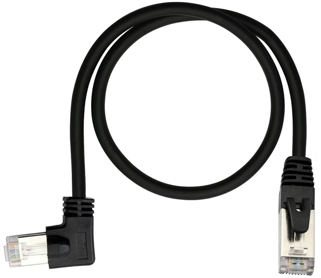 Main image of Cat6 Ethernet Cable RJ45 Male to 90 Degree Right Angle RJ45 Male 24 AWG STP 1000Mbps 250MHz Network Patch Cord LAN Internet Extension Cable for PC Modem Printer PS4 Xbox Black 1.5 ft