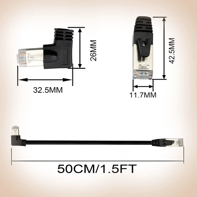 Alt view image 6 of 7 - Cat6 Ethernet Cable RJ45 Male to 90 Degree Right Angle RJ45 Male 24 AWG STP 1000Mbps 250MHz Network Patch Cord LAN Internet Extension Cable for PC Modem Printer PS4 Xbox Black 1.5 ft