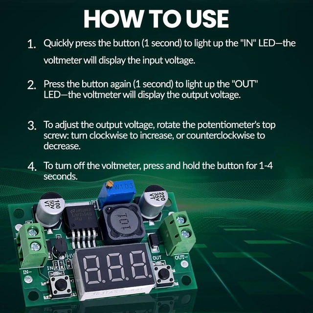Alt view image 6 of 7 - LM2596 Adjustable Step-Down Voltage Regulator Module 4.0-40V DC Input to 1.25-37V DC Output 2A Power Supply Converter with LED Voltmeter Display and Terminal Blocks for DIY Mobile Power Supplies