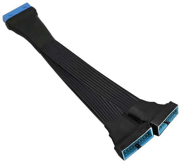 Main image of USB 3.0 19/20 Pin Internal Header Extension Cable 1 to 2 Y Splitter Adapter Double Male to Female Motherboard USB Header Expansion Cable 5Gbps Full Duplex Black 5.9 inch