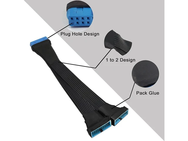 Alt view image 3 of 6 - USB 3.0 19/20 Pin Internal Header Extension Cable 1 to 2 Y Splitter Adapter Double Male to Female Motherboard USB Header Expansion Cable 5Gbps Full Duplex Black 5.9 inch