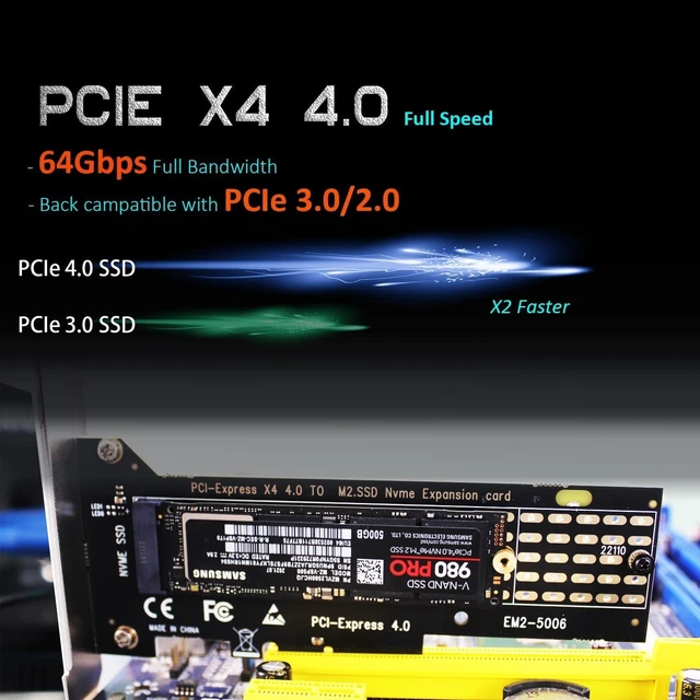 Alt view image 3 of 7 - PA22110 M.2 NVMe SSD PCIe Adapter Card PCIe 4.0 X4 to M.2 Key M Slot Supports 22110/2280/2260/2242/2230 SSD Sizes Heatsinks Cool 5-20°C for PCIe X4/X8/X16 Slots 12cm and 8cm Brackets