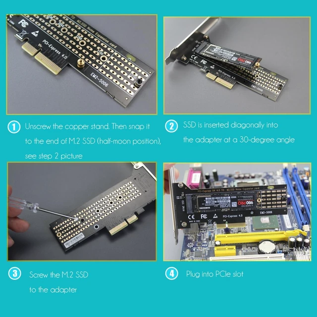 Alt view image 7 of 7 - PA22110 M.2 NVMe SSD PCIe Adapter Card PCIe 4.0 X4 to M.2 Key M Slot Supports 22110/2280/2260/2242/2230 SSD Sizes Heatsinks Cool 5-20°C for PCIe X4/X8/X16 Slots 12cm and 8cm Brackets