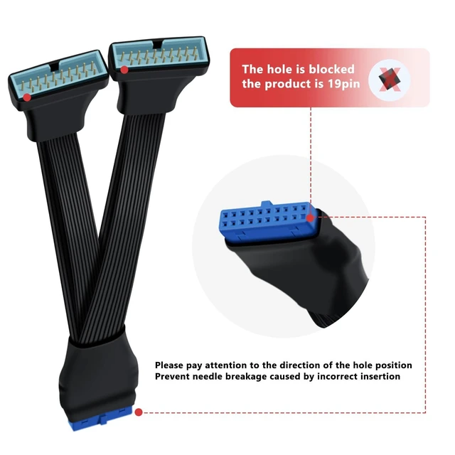 Alt view image 3 of 6 - USB 3.0 19/20 Pin Motherboard Header Splitter Cable 1 to 2 Internal USB Extension Adapter Female to 2 Male 26 AWG Tin-Coated Copper Wire Mini Design 6 inch