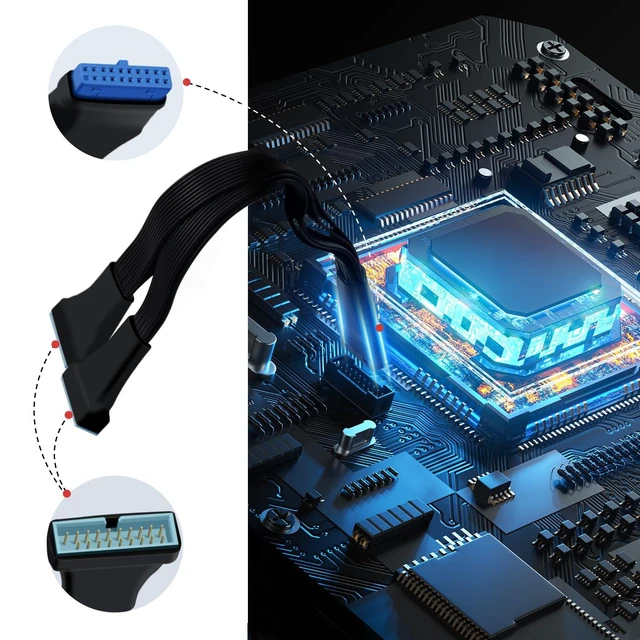 Alt view image 5 of 6 - USB 3.0 19/20 Pin Motherboard Header Splitter Cable 1 to 2 Internal USB Extension Adapter Female to 2 Male 26 AWG Tin-Coated Copper Wire Mini Design 6 inch
