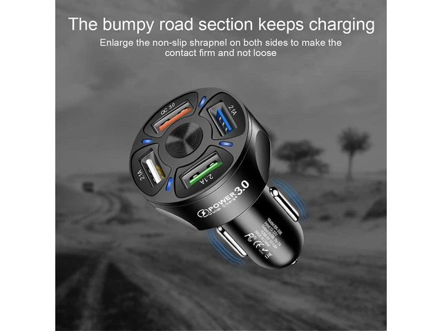 Alt view image 2 of 7 - 4-Port USB Car Charger 35W QC 3.0 Fast Charging 12-32V Input 5V-7A Output 4 USB Ports Blue LED Cigarette Lighter ABS Adapter for Android iOS and Samsung Devices 1.6 in Width 2.85 in Height