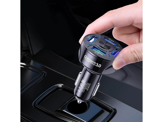Alt view image 4 of 7 - 4-Port USB Car Charger 35W QC 3.0 Fast Charging 12-32V Input 5V-7A Output 4 USB Ports Blue LED Cigarette Lighter ABS Adapter for Android iOS and Samsung Devices 1.6 in Width 2.85 in Height