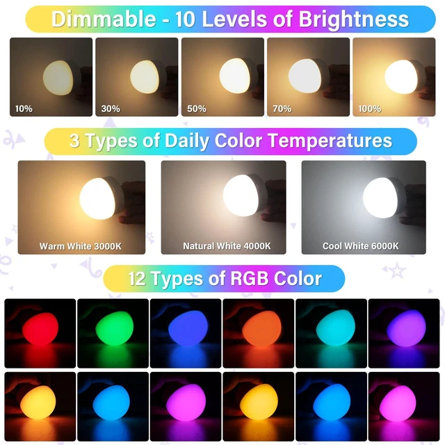 Alt view image 2 of 7 - Rechargeable E12 LED Light Bulb Wireless Battery Operated Puck Light for Wall Sconce with Remote Control Timer 15 Colors 10-100% Dimmable Magnetic Detachable Base Type-C Charging Non-Hardwired