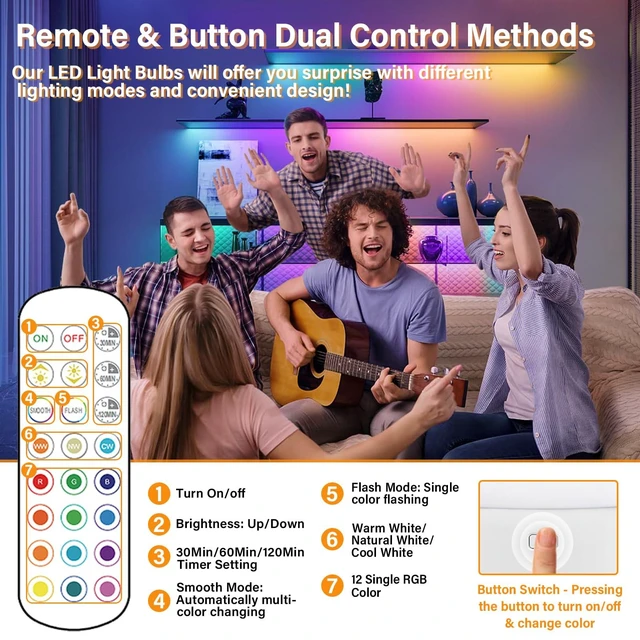 Alt view image 3 of 7 - Rechargeable E12 LED Light Bulb Wireless Battery Operated Puck Light for Wall Sconce with Remote Control Timer 15 Colors 10-100% Dimmable Magnetic Detachable Base Type-C Charging Non-Hardwired
