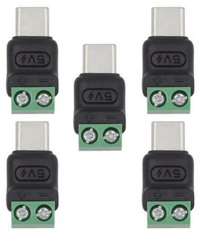 Main image of USB-C Male Plug to 2-Pin Screw Terminal Adapter Solderless Power Wiring Connector for DC 5V 3A USB 2.0 Power Reversible USB-C Power Plug for DIY OEM Repair 5 Pieces