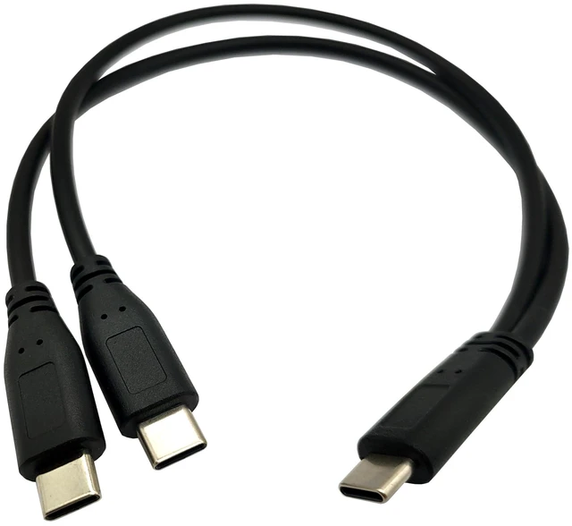 Main image of USB C Male to Dual USB C Male Charging Splitter Cable Type C Y Extension Power Cable for Two USB C Devices Nickel Plated Connectors PVC Cover Charging Only Data Transfer Unsupported 1 Feet