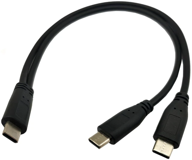 Alt view image 2 of 4 - USB C Male to Dual USB C Male Charging Splitter Cable Type C Y Extension Power Cable for Two USB C Devices Nickel Plated Connectors PVC Cover Charging Only Data Transfer Unsupported 1 Feet