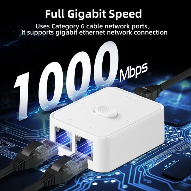 Alt view image 3 of 7 - Passive Gigabit Ethernet Switcher 3-Port Manual A/B Network Selector Bidirectional 10/100/1000Mbps Cat 5/5e/6 Compatible One-Touch Control No Power Required 6 by 5 by 2.5 cm White