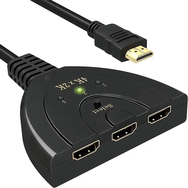 Main image of 3-Port HDMI Switch 3x1 HDMI Selector 4K 30Hz 3840x2160P Full HD 1080P HDMI 1.4 3D Video and HD Audio Manual Switching for TV Projector Monitor with Fixed Pigtail Cable 1.8ft