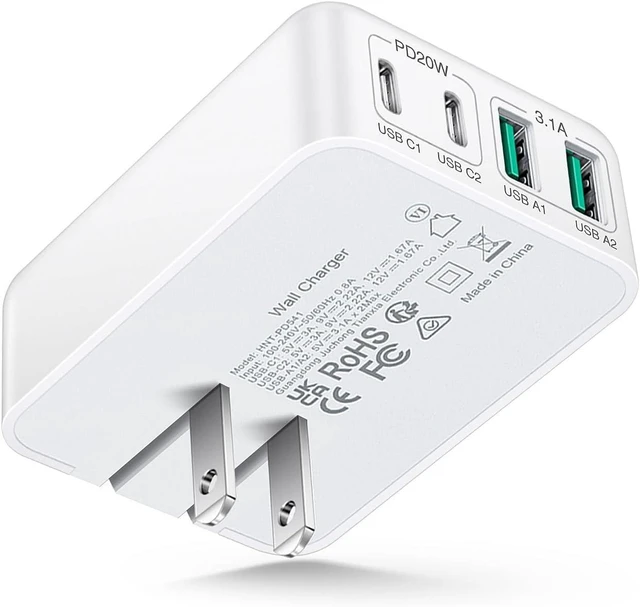 Main image of 40W 4-Port USB-C Wall Charger Flat USB-C and USB-A Charging Block with Foldable Prongs Multiport Power Adapter 20W Max C1/C2 Ports for iPhone 17 Pro Max 16 16e 15 and Samsung S25 S24 1 Pack