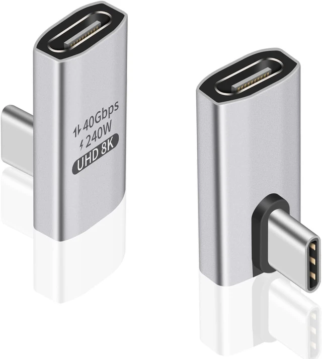 Main image of USB C Right Angle Adapter 240W 40Gbps USB C to USB C Adapter with 8K@60Hz Video and Audio Output 90 Degree L-Shaped USB C Connector for Thunderbolt 4/3 and USB4 Cable Devices
