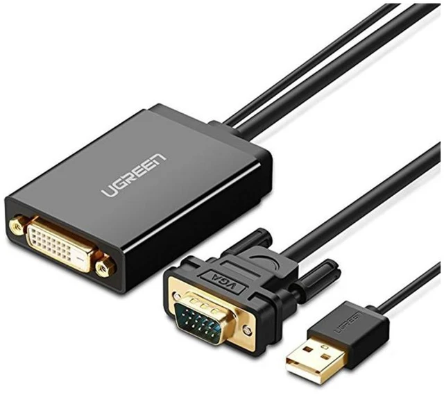 Main image of VGA to DVI-D 24+1 Male to Female Adapter Cable USB Powered Video Converter for VGA PC Laptop to DVI Monitor Projector HDTV 1920 x 1080P @ 60Hz Plug & Play 1.5 ft USB Power Cable