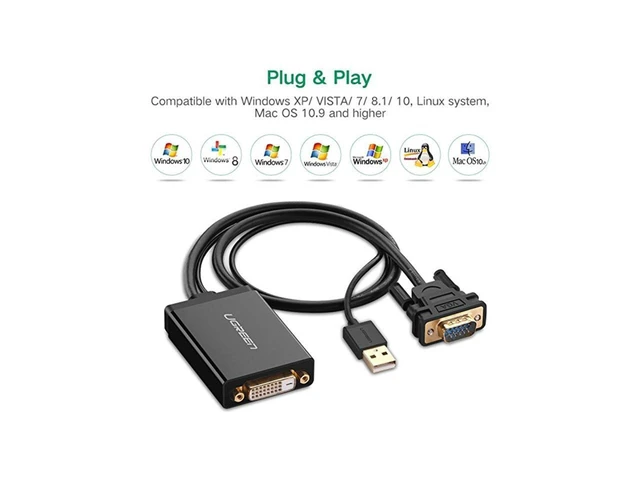 Alt view image 7 of 7 - VGA to DVI-D 24+1 Male to Female Adapter Cable USB Powered Video Converter for VGA PC Laptop to DVI Monitor Projector HDTV 1920 x 1080P @ 60Hz Plug & Play 1.5 ft USB Power Cable