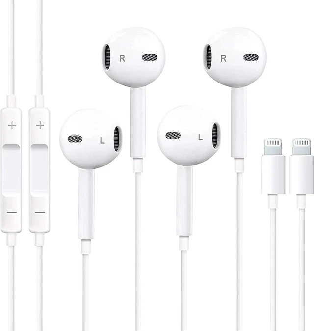 Main image of HiFi Stereo Wired In-Ear Earbuds with Microphone and Volume Control Wired Headphones with Remote for iPhone 15/14/13/12/11/SE/X/XR/XS/8/7 Hands-Free Calling 2 Packs
