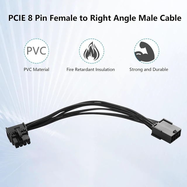 Alt view image 4 of 7 - PCIe 8-Pin Female to 90-Degree Male 18AWG Power Extension Cable Right Angle Graphics Card PCIe Express Adapter with Locking Joint for Non-Modular and Semi-Modular Power Supplies 15cm/5.9 Inch