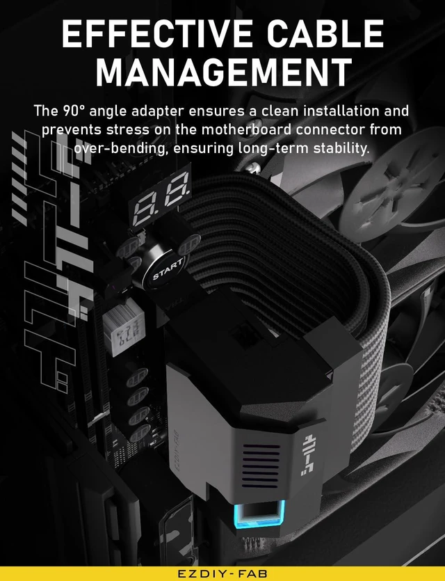 Alt view image 3 of 7 - 24-Pin ATX 90° Right Angle Power Adapter 5V 3-Pin ARGB Sync Motherboard Power Connector with Infinity Mirror Lighting Alloy Copper Terminals and Cable Management Black 1 Pack