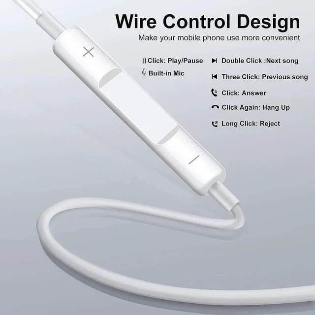 Alt view image 5 of 7 - HiFi Stereo Wired In-Ear Earbuds with Microphone and Volume Control Wired Headphones with Remote for iPhone 15/14/13/12/11/SE/X/XR/XS/8/7 Hands-Free Calling 2 Packs