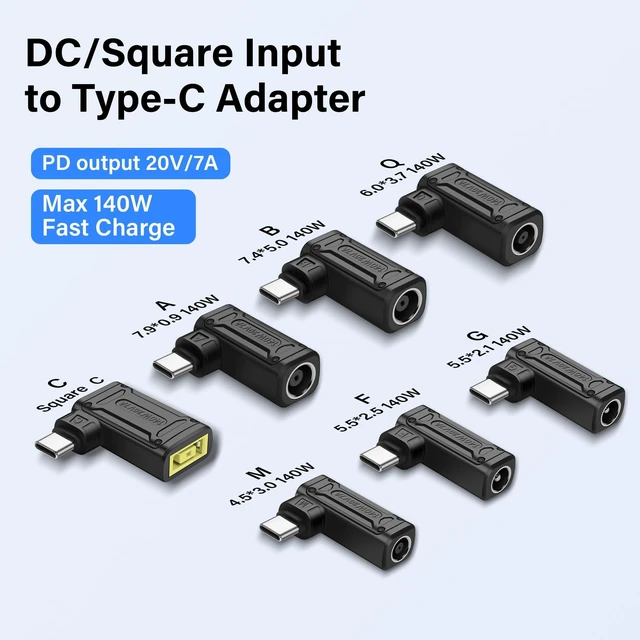 Alt view image 5 of 7 - DC7909 A 140W DC 7.9mm x 0.9mm Female 7.9mm x 5.5mm Input to USB Type C Male Power Charging Adapter PD Identification Chip DC to USB-C Charging Converter 15V-20.5V Input 5V/9V 2A 20V 7A Output