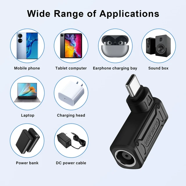 Alt view image 6 of 7 - DC7909 A 140W DC 7.9mm x 0.9mm Female 7.9mm x 5.5mm Input to USB Type C Male Power Charging Adapter PD Identification Chip DC to USB-C Charging Converter 15V-20.5V Input 5V/9V 2A 20V 7A Output