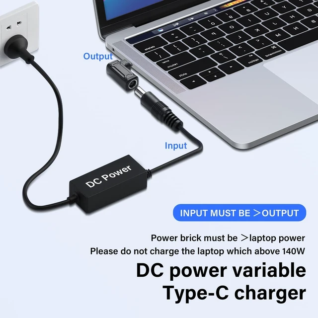 Alt view image 4 of 7 - DC7909 A 140W DC 7.9mm x 0.9mm Female 7.9mm x 5.5mm Input to USB Type C Male Power Charging Adapter PD Identification Chip DC to USB-C Charging Converter 15V-20.5V Input 5V/9V 2A 20V 7A Output
