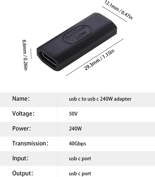 Alt view image 2 of 7 - USB C Female to Female Coupler 240W 40Gbps USB4 Adapter with 8K@60Hz Video Output Type-C Cable Extender for iPad MacBook Thunderbolt 4/3 Devices Reversible Connection 2 Pack