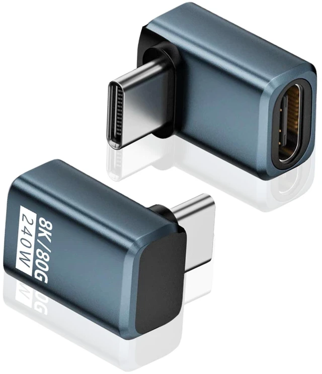 Main image of USB C 90 Degree Adapter Type C Extender 80Gbps Bidirectional Data Transfer 240W PD 3.1 Fast Charging 8K@60Hz Video Thunderbolt 5/4 USB4 Support for iPhone 15 MacBook iPad E-Marker 2-Pack