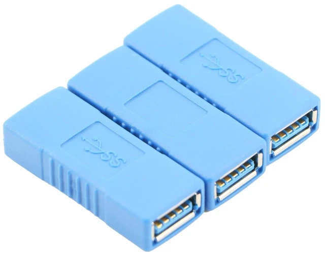 Main image of USB 3.0 Type A Female to Female Adapter 5 Gbit/s USB Cable Extension Coupler USB Connector Converter Bridge Backward Compatible with USB 2.0 Devices PVC Shell Copper Inserts Blue Pack of 3