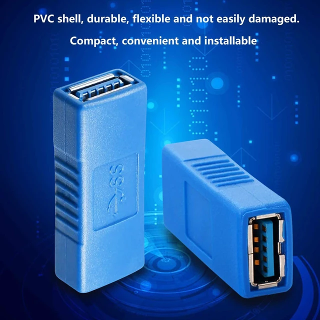 Alt view image 2 of 7 - USB 3.0 Type A Female to Female Adapter 5 Gbit/s USB Cable Extension Coupler USB Connector Converter Bridge Backward Compatible with USB 2.0 Devices PVC Shell Copper Inserts Blue Pack of 3