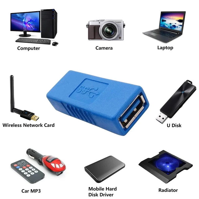 Alt view image 3 of 7 - USB 3.0 Type A Female to Female Adapter 5 Gbit/s USB Cable Extension Coupler USB Connector Converter Bridge Backward Compatible with USB 2.0 Devices PVC Shell Copper Inserts Blue Pack of 3