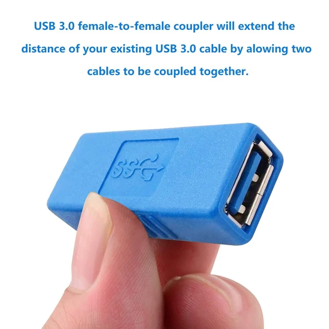 Alt view image 4 of 7 - USB 3.0 Type A Female to Female Adapter 5 Gbit/s USB Cable Extension Coupler USB Connector Converter Bridge Backward Compatible with USB 2.0 Devices PVC Shell Copper Inserts Blue Pack of 3