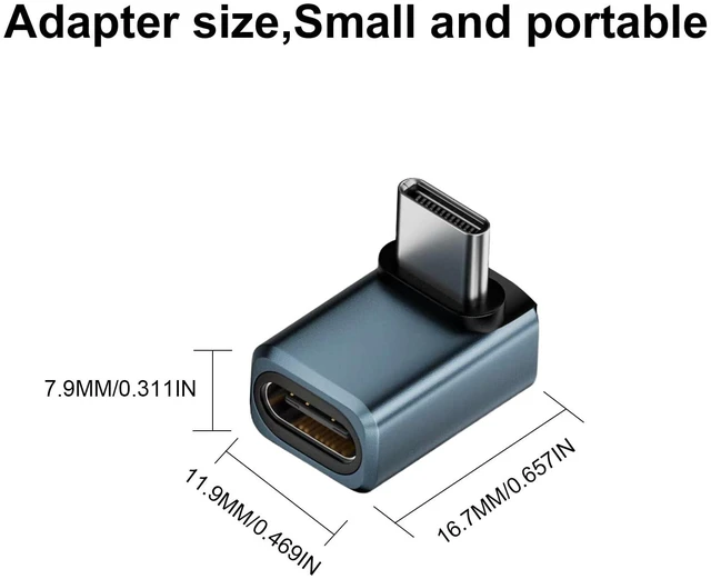 Alt view image 7 of 7 - USB C 90 Degree Adapter Type C Extender 80Gbps Bidirectional Data Transfer 240W PD 3.1 Fast Charging 8K@60Hz Video Thunderbolt 5/4 USB4 Support for iPhone 15 MacBook iPad E-Marker 2-Pack