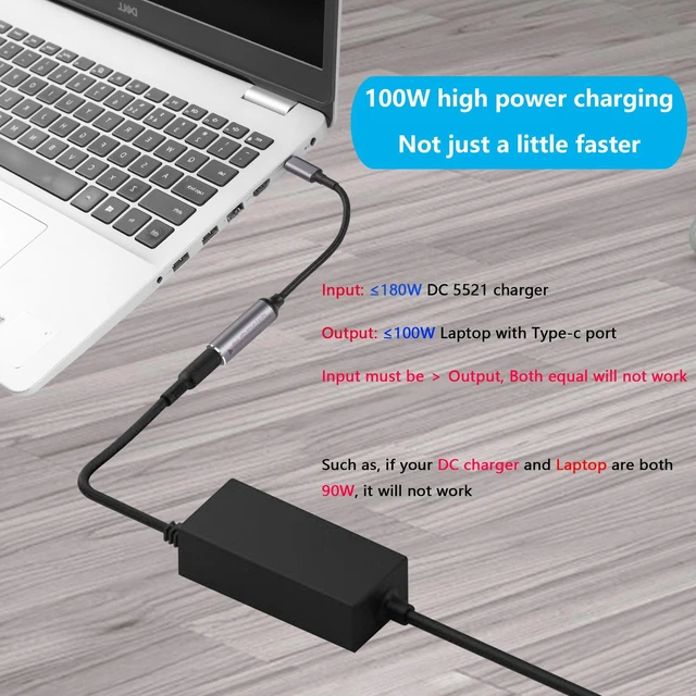 Alt view image 2 of 7 - PD 100W USB Type C Male to DC5521 5.5mm x 2.1mm Female Power Charging Cable DC to USB C Laptop Charger Adapter Automatic Identification Chip 15V-20.5V Input 20V 5A Output 6.8in