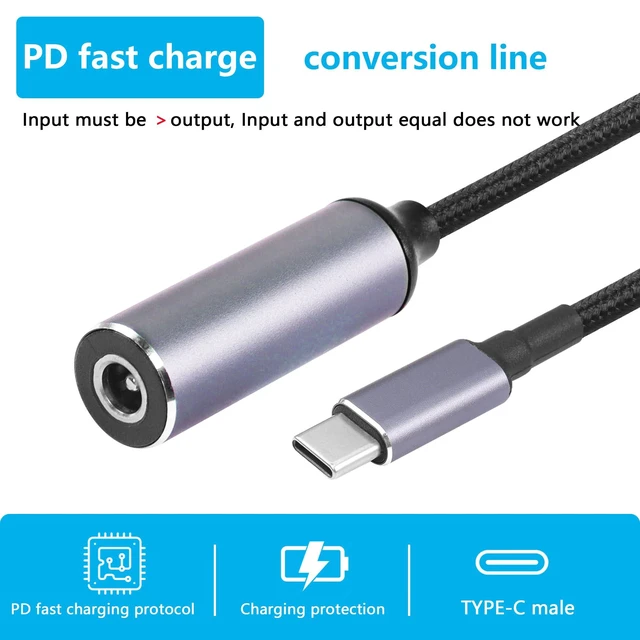 Alt view image 7 of 7 - PD 100W USB Type C Male to DC5521 5.5mm x 2.1mm Female Power Charging Cable DC to USB C Laptop Charger Adapter Automatic Identification Chip 15V-20.5V Input 20V 5A Output 6.8in