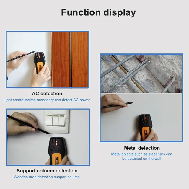 Alt view image 3 of 3 - Wall Detector Wood Stud Finder AC Live Wire Finder Electric Detection Instrument