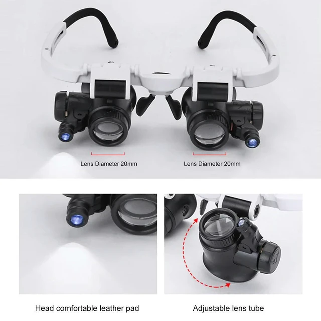 Alt view image 6 of 6 - 9892H 8X/15X/23X LED Headband Magnifier Telescopic Magnifying Glasses for Jeweler Watchmaker Reading Loupes Eyewear Magnifying Glass Head Mounted Loupe Glasses with Light