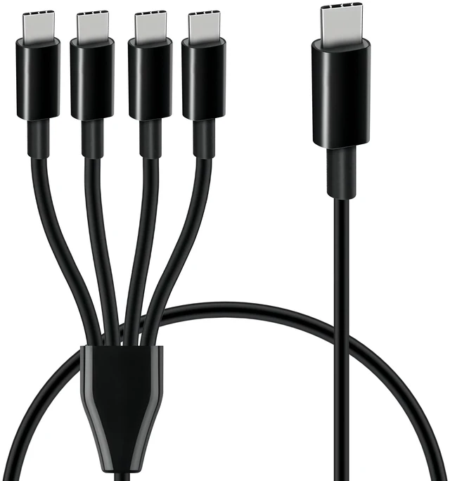 Main image of USB C to 4 USB C Charging Cable 4-in-1 Type-C Multi Charging Cord 2A Charge-Only USB-C Splitter Cable with Aluminum Alloy Plugs and PVC Jacket Black 0.5m