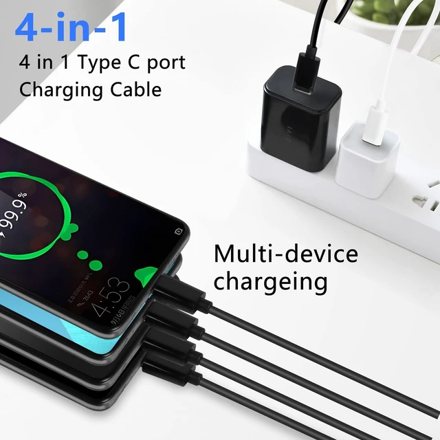 Alt view image 2 of 6 - USB C to 4 USB C Charging Cable 4-in-1 Type-C Multi Charging Cord 2A Charge-Only USB-C Splitter Cable with Aluminum Alloy Plugs and PVC Jacket Black 0.5m