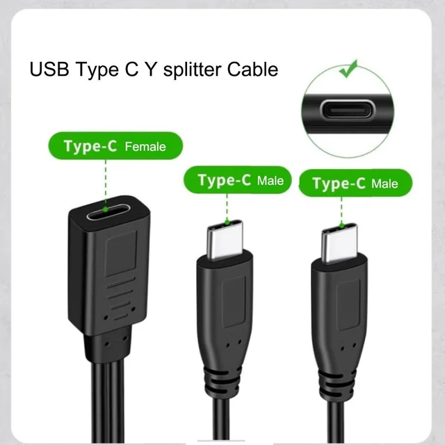 Alt view image 3 of 7 - USB-C Female to Dual Male Y Charging Splitter Cable Type-C 1 to 2 Charging Extension Converter 3A 15W Charge Only No Data Transfer PVC Nickel Plated Connectors for Two Devices 1 Foot